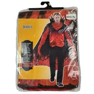 Mens Adult Deluxe Devil DIABLO COSTUME 48-52 NEW 4pc FLAME CAPE Glove SHIRT/VEST